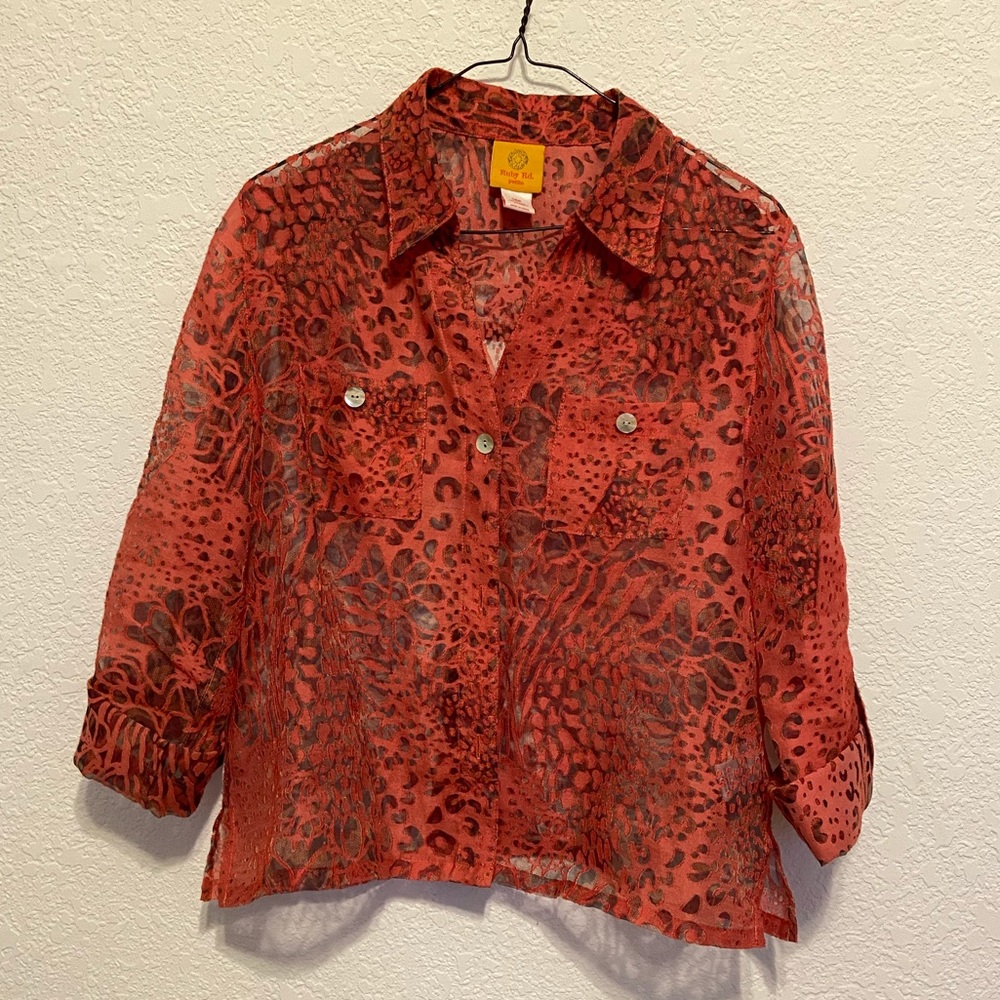 Ruby Rd. Semi-Sheer Button Down Blouse